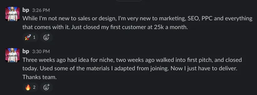 Closed first customer at 25k per month
